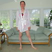 White sheer robe  red bra and panties