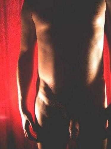 naked with red curtains