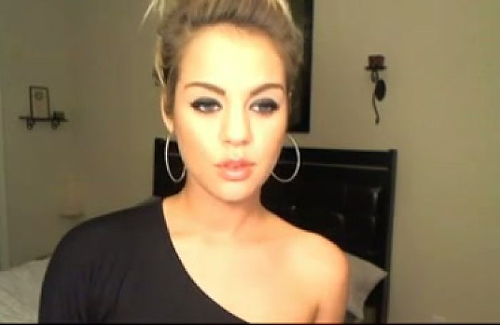 Damn hot blonde undressing on camera